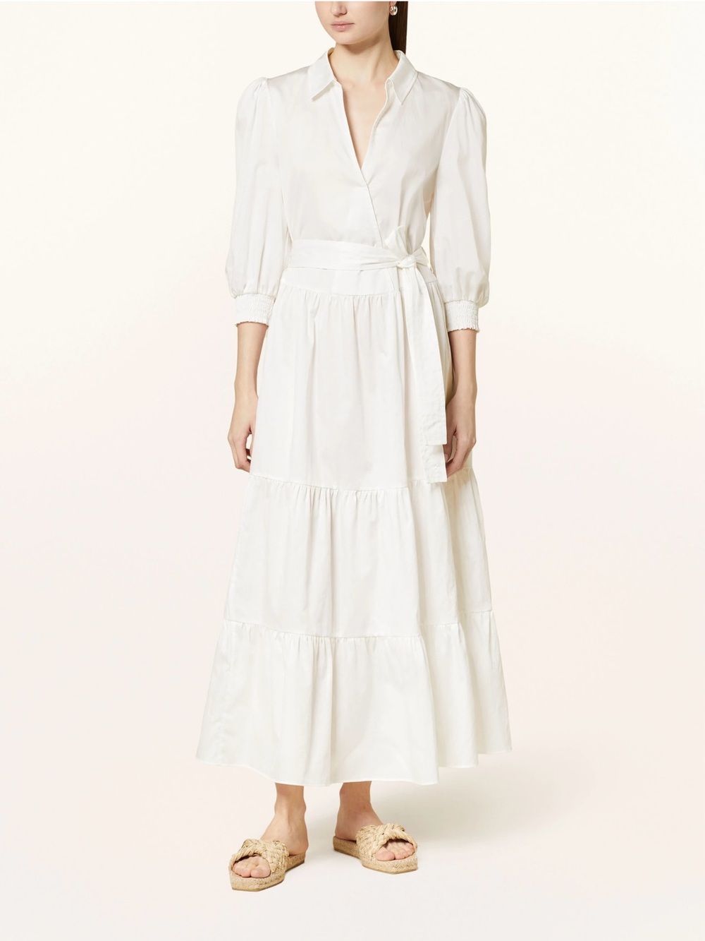 Marc Cain Classic White Wrap Maxi Dress with Tiered Skirt
